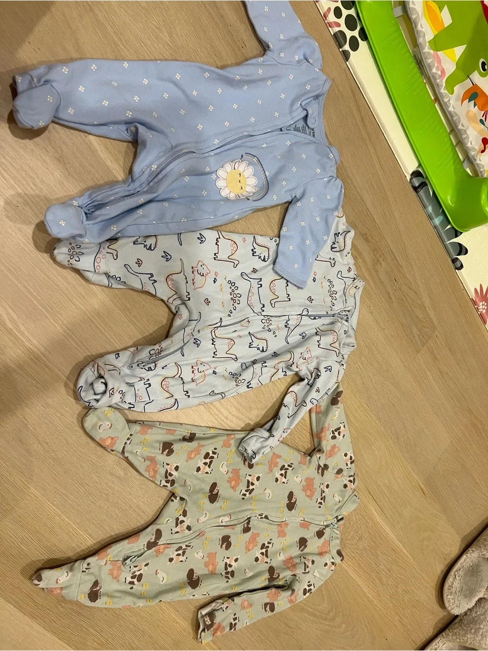 Old Navy Blue and Light Gray Kids Footie Sleepers - Floral, Animal & Farm Prints